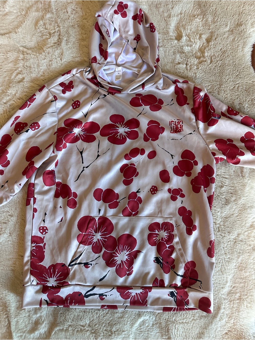 Source Unknown White Hoodie with Red Floral Print